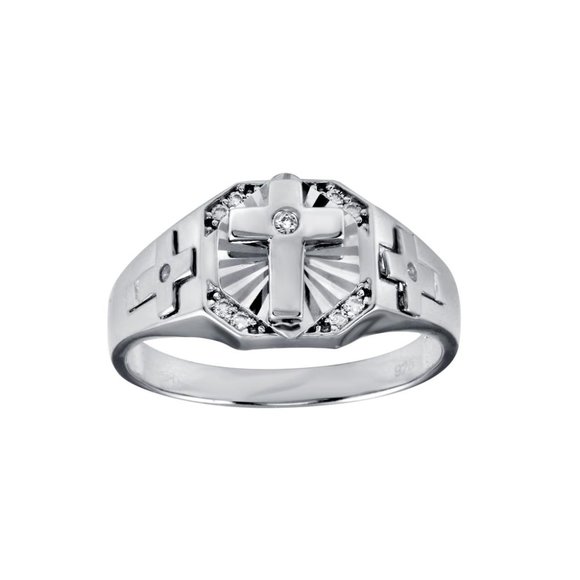 Sterling Silver 925 Rhodium Plated Cross CZ Ring